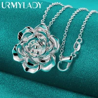 urmylady 925 sterling silver rose flower pendant 16 30 inch necklace snake chain for women wedding engagement jewelry