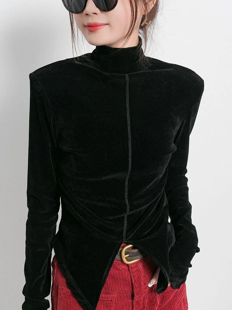 Женская флисовая футболка в ретро-стиле однотонная Приталенная с длинным