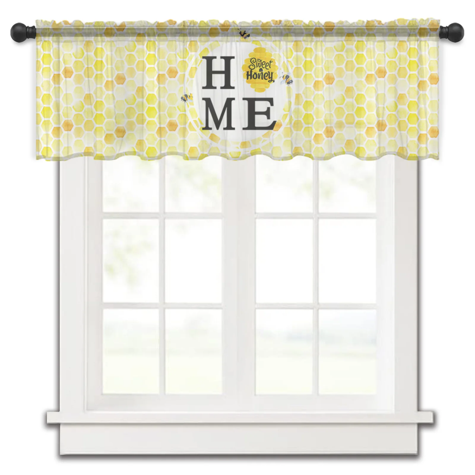 

Honeybee Hive Honey Watercolor Kitchen Small Curtain Tulle Sheer Short Curtain Bedroom Living Room Home Decor Voile Drapes