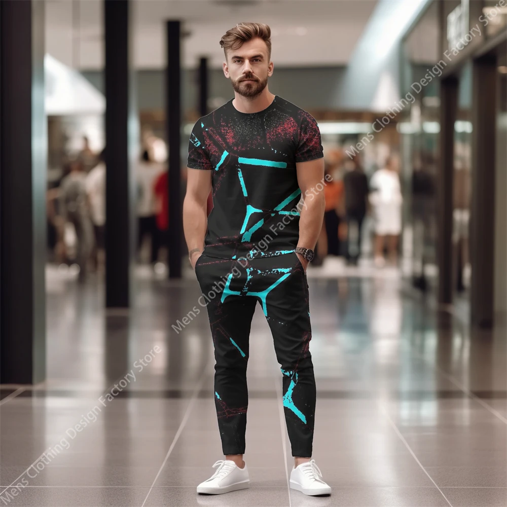2023 Man Streetwear Short Sleeve T-Shirts+Pants Men's 2 Piece Set Men 3D Printing Tracksuit Men Fashion Casual T Shirt For Men