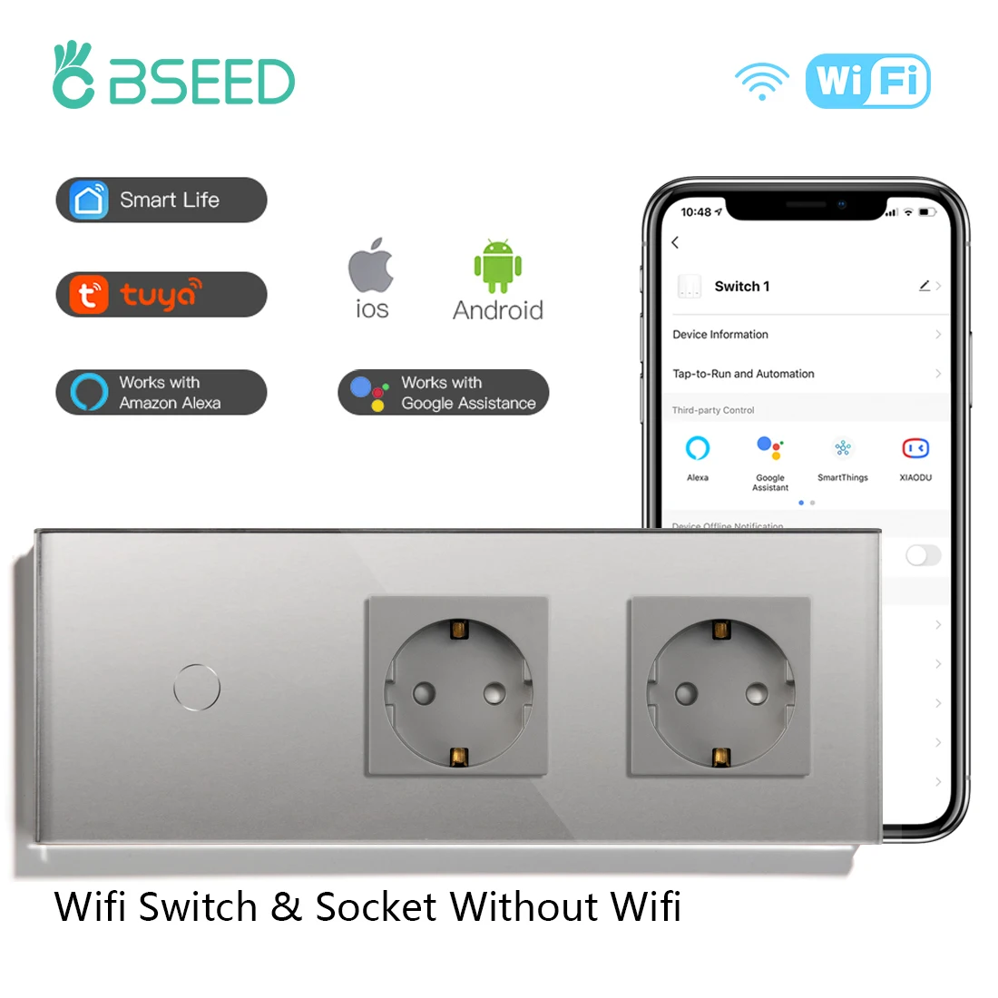 

Сенсорный выключатель BSEED с поддержкой Wi-Fi, 1 клавиша, 2/3 каналов
