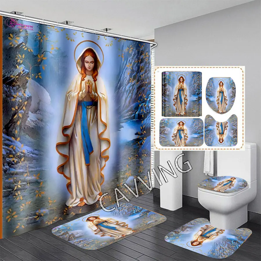 

Virgin Mary Jesus 3D Shower Curtains Waterproof Bathroom Curtain Anti-slip Bath Mat Set Toilet Rugs Carpet Home Decor