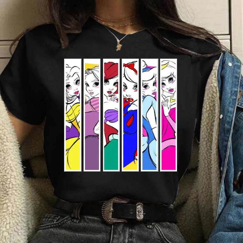 

Fashion Women's Tops Disney Princess O-Neck Women's T-Shirts New Women's Short Sleeve Harajuku Women's Tops