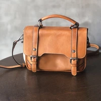 simple casual high quality natural genuine leather ladies brown messenger bag outdoor daily weekend party shoulder handbag