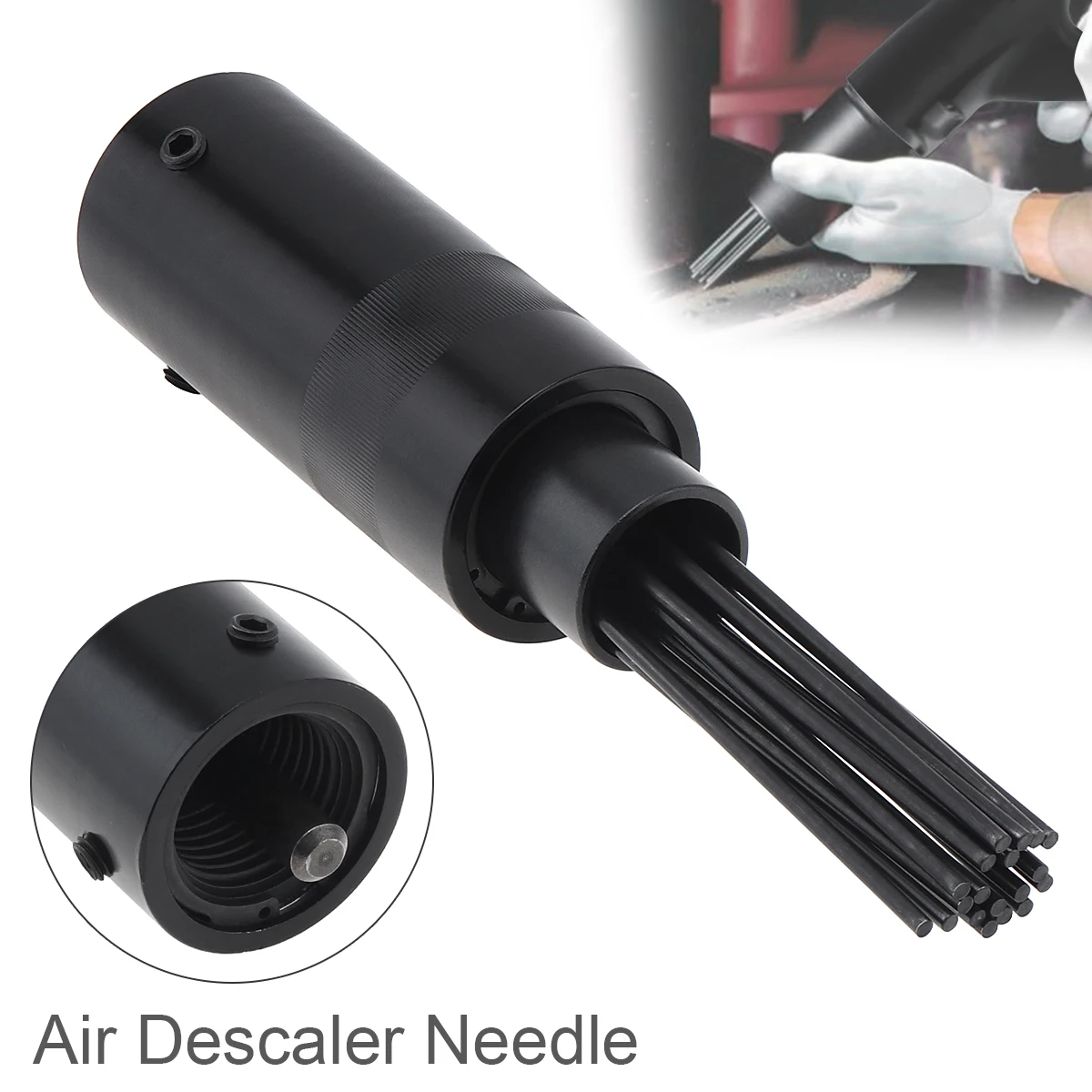

Black Pneumatic Needle Bundle Deruster Head Pneumatic Tool with 19 Needle for Rust and Welding Slag Removal