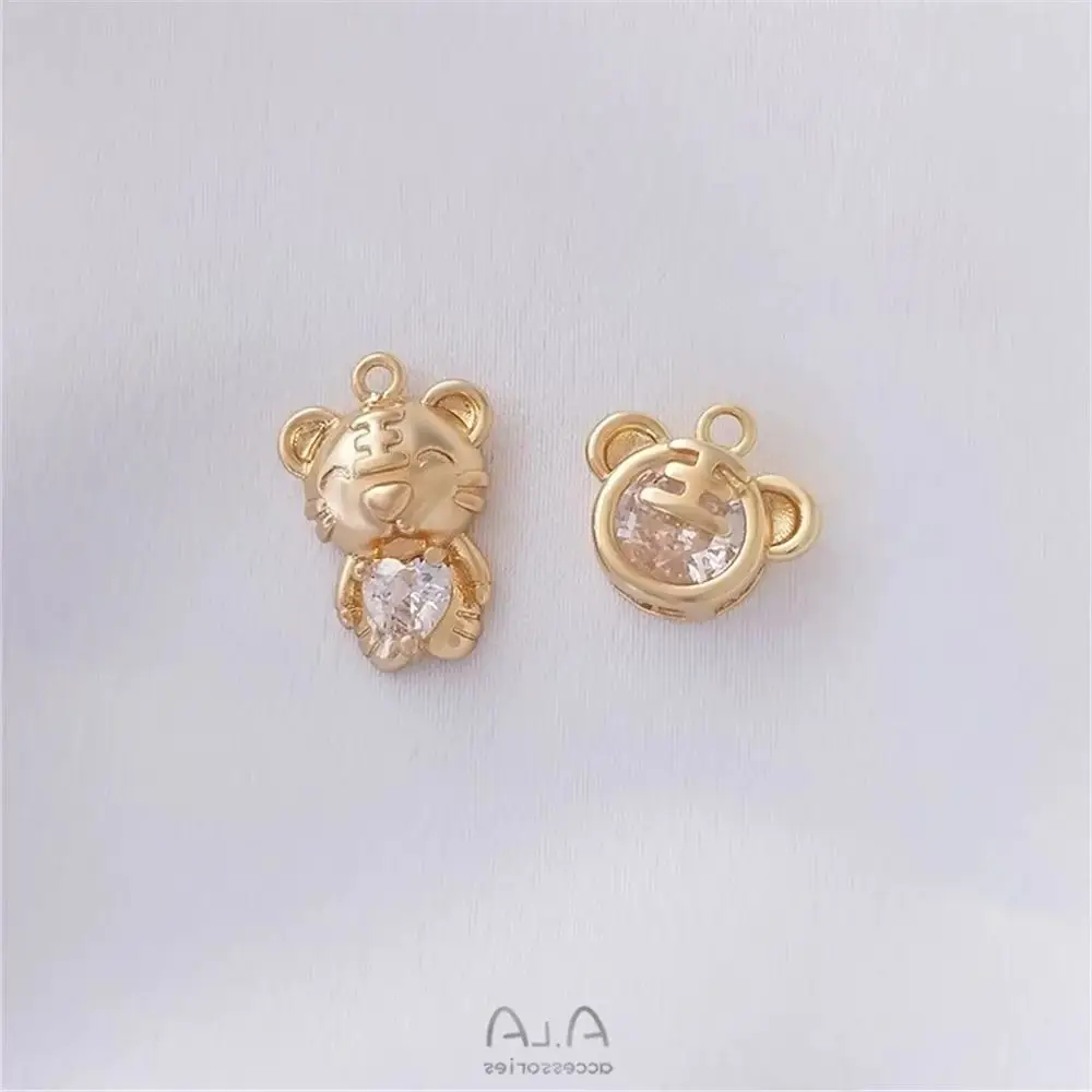 14 К позолоченный цирконий мультяшный кулон в виде головы тигра милый маленький DIY