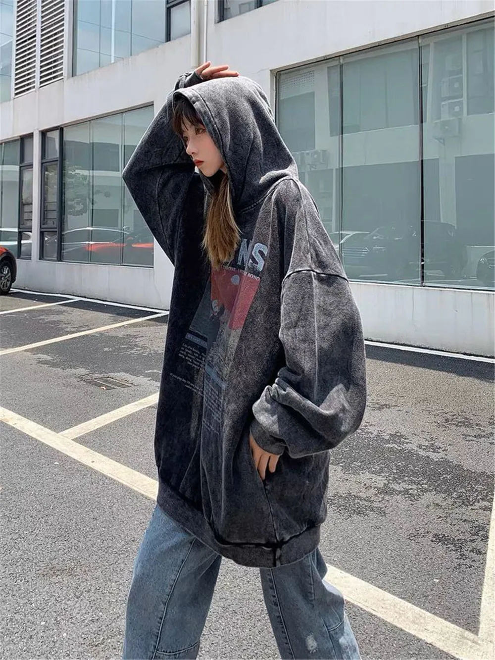 

Women Students Hip Hop Gray Long Sleeve Top Y2k Female Kpop Cool Sweatshirt Unisex Women Loose Spring Autumn Girls Clothes