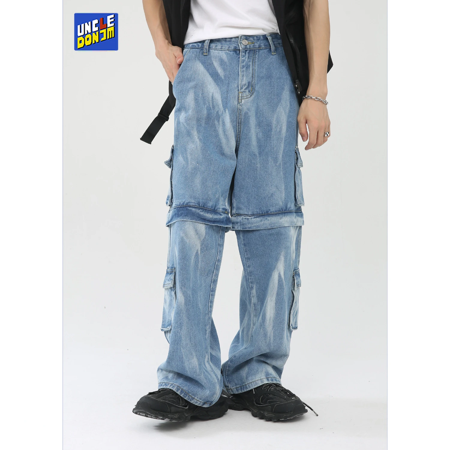 

UNCLEDONJM Detachable jeans men distressed denim jeans baggy jeans hip hop jeans for men hip hop pants punk pants