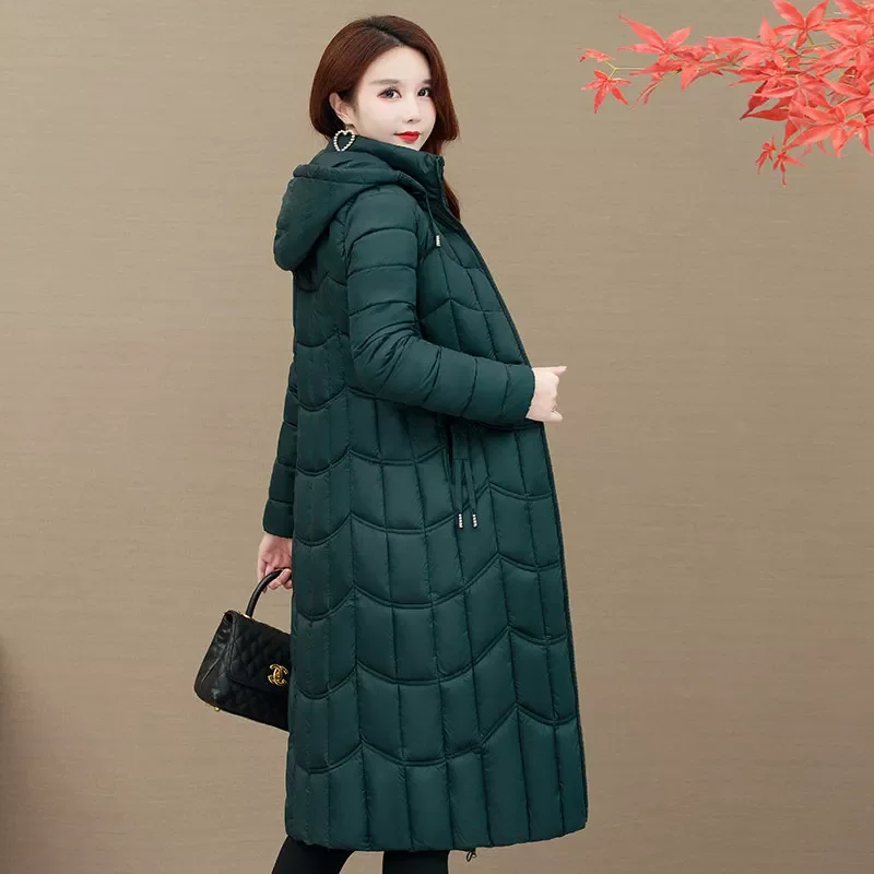 Women's Parkas Hooded Slim  Zipper Pockets Ladies Casual Winter Jacket Solid Outerwear Quilted Overcoat Female