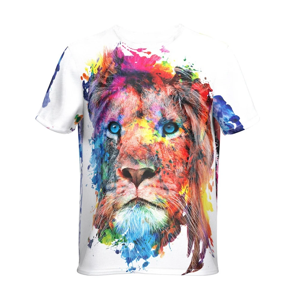 

2023 New Lion Colorful Graffiti T-shirtT Shirts 3d Digital Printing Print T-shirt Vintage Gothic Mens Clothing Summer Tops