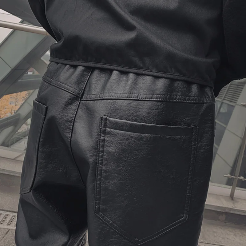New Men's Leather Pants Trend Fashion Thickened Warm Motorcycle Windproof Waterproof PU Black Trousers Harajuku Man Streetwear images - 6