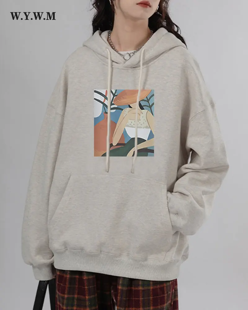 

WYWM Winter Hoodies Sweatshirt Women Soft Cotton Fleece Pullover Harajuku Graphic Printed Tops Casual Loose Female Clothing