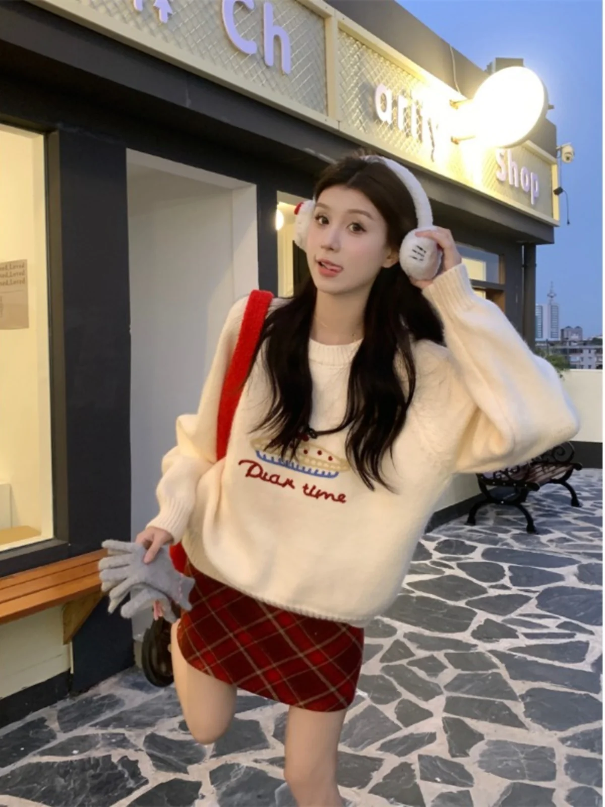 Корейская серия уменьшающий возраст милый жаккардовый вязаный свитер женский