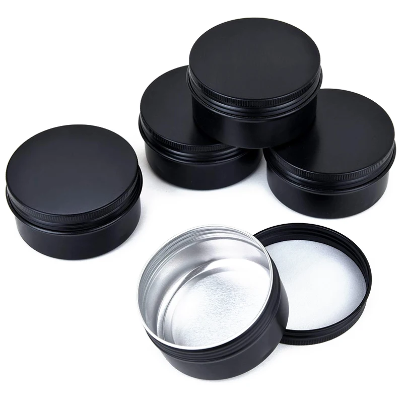 

5 Oz 12 Packs Black Round Aluminum Tin Cans Screw Top Metal Steel Tins Empty Slip Slide Cosmetic Sample Containers Storage Organ