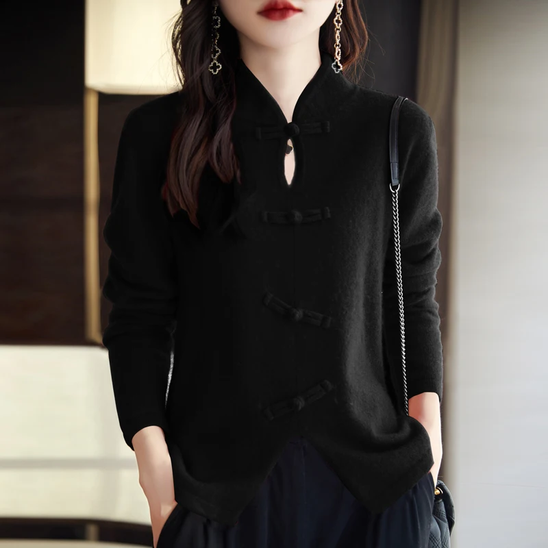 Осенне-зимний Кардиган QIHROMO из 100% чистой шерсти женский свободный тяжелый