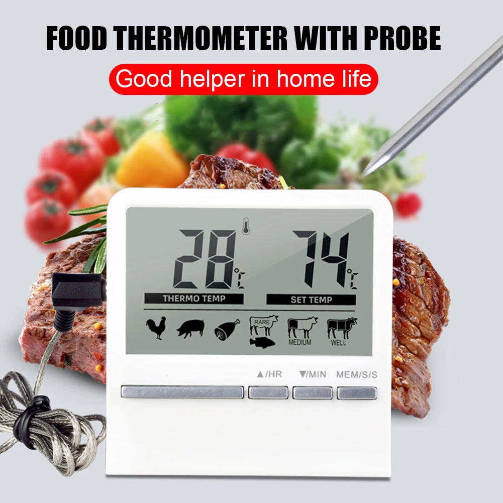 

Electronic LCD Digital Barbecue Thermometer Probe BBQ Meat Thermometer Cooking with Timer Temperature Alarm