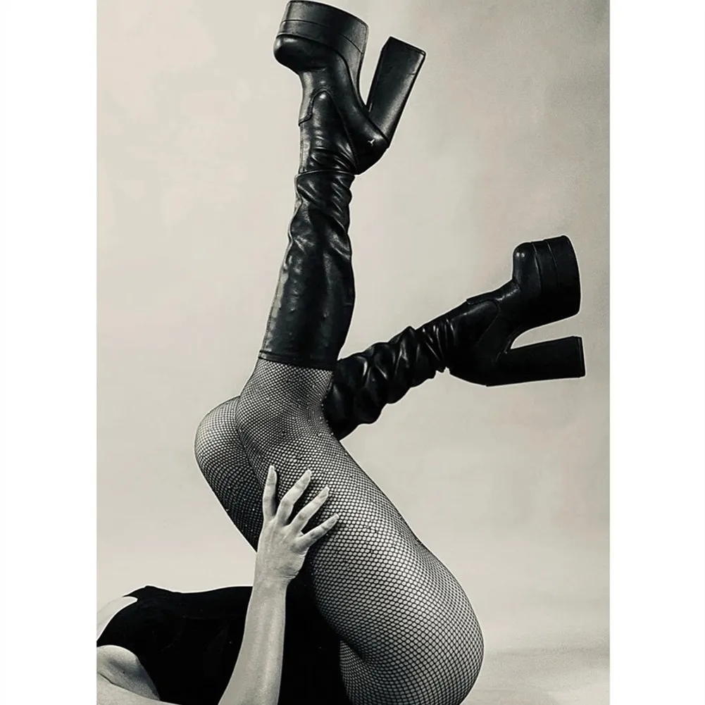 

Female Motorcycle Boots For Women Platform Fashion Chunky Heel Knee High Boots Brand Design Super High Qualuty 2021 New Arrivals