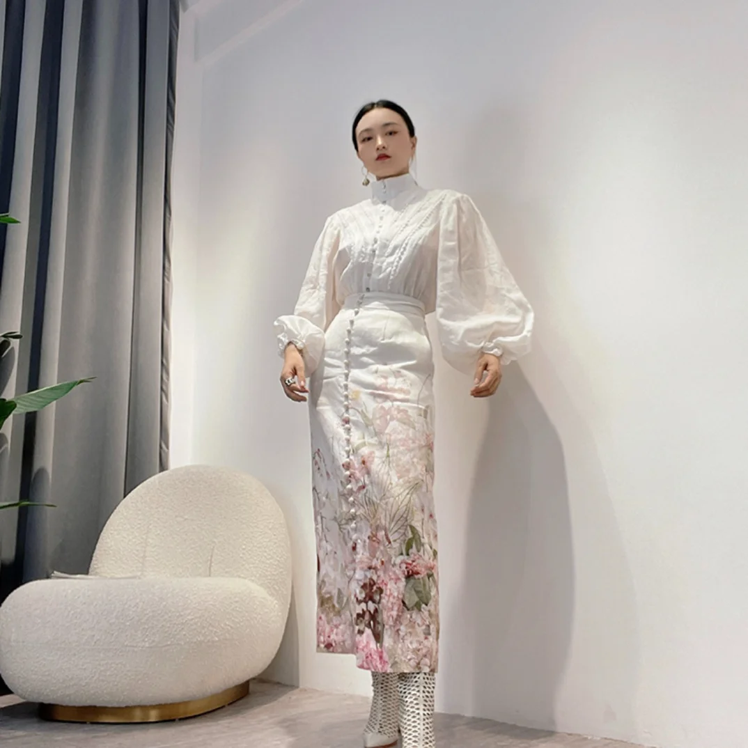 

Женская однобортная рубашка из рами, белая однотонная рубашка с длинным рукавом и вышивкой, весна-лето 2022