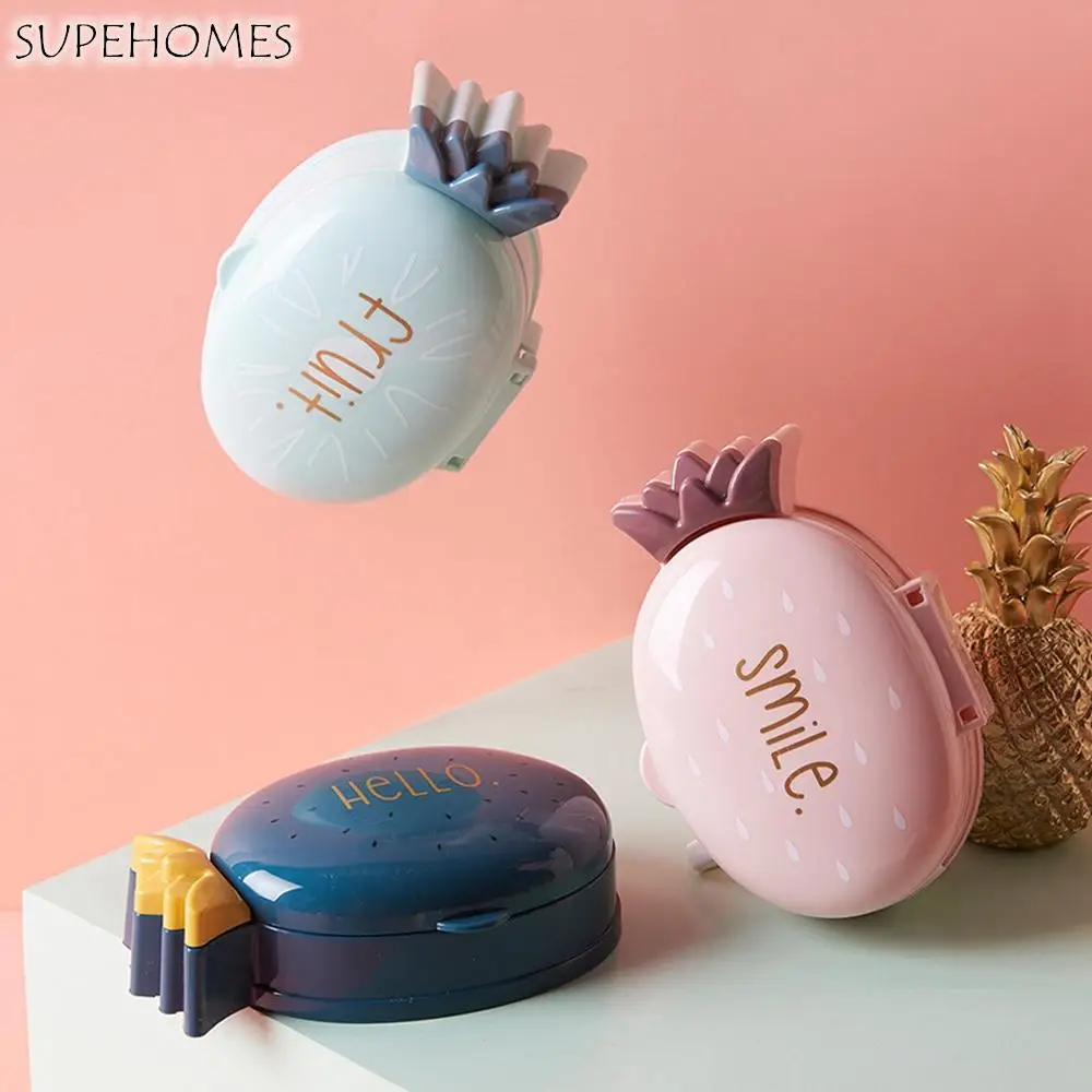 

Portable Cartoon Pineapple Soap Box with Lid Waterproof Soap Dish Travel Plastic Drainable Soap Box Bathroom Accessories