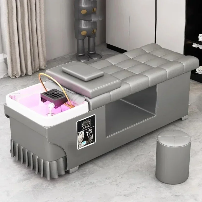 Head Spa Кровать для мытья волос Розовое освещение Массажный стилист Комфортное