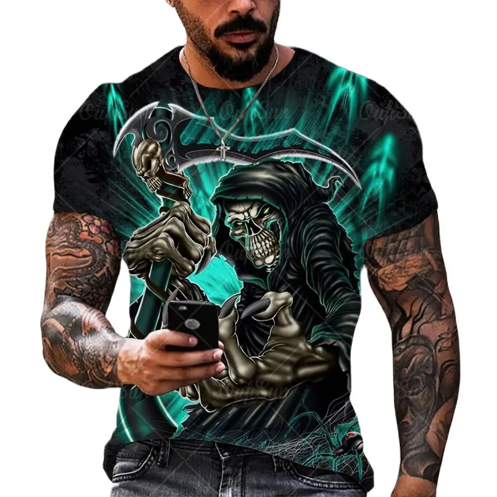 New 3D Printed T Shirt Men's Summer Vintage Skull Print Top Devil Short Sleeve Fashion O Neck Street Hip Hop Oversized T Shirt