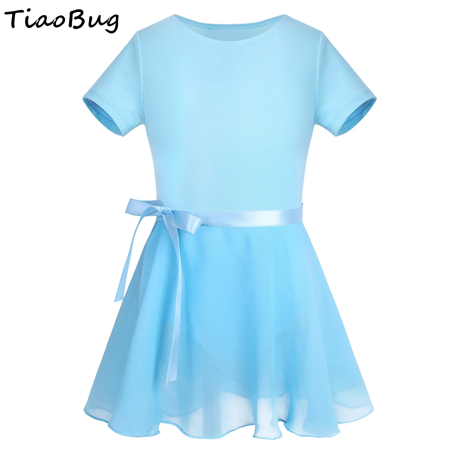 

Girls Cotton Ballet Dance Dress Short Sleeves Gymnastics Leotard with Chiffon Tied Skirt Outfit Set