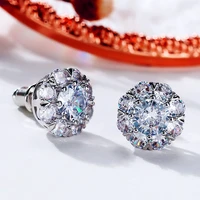 exquisite fashion luxury silver jewelry set zircon flower stud earrings for women girl party jewelry
