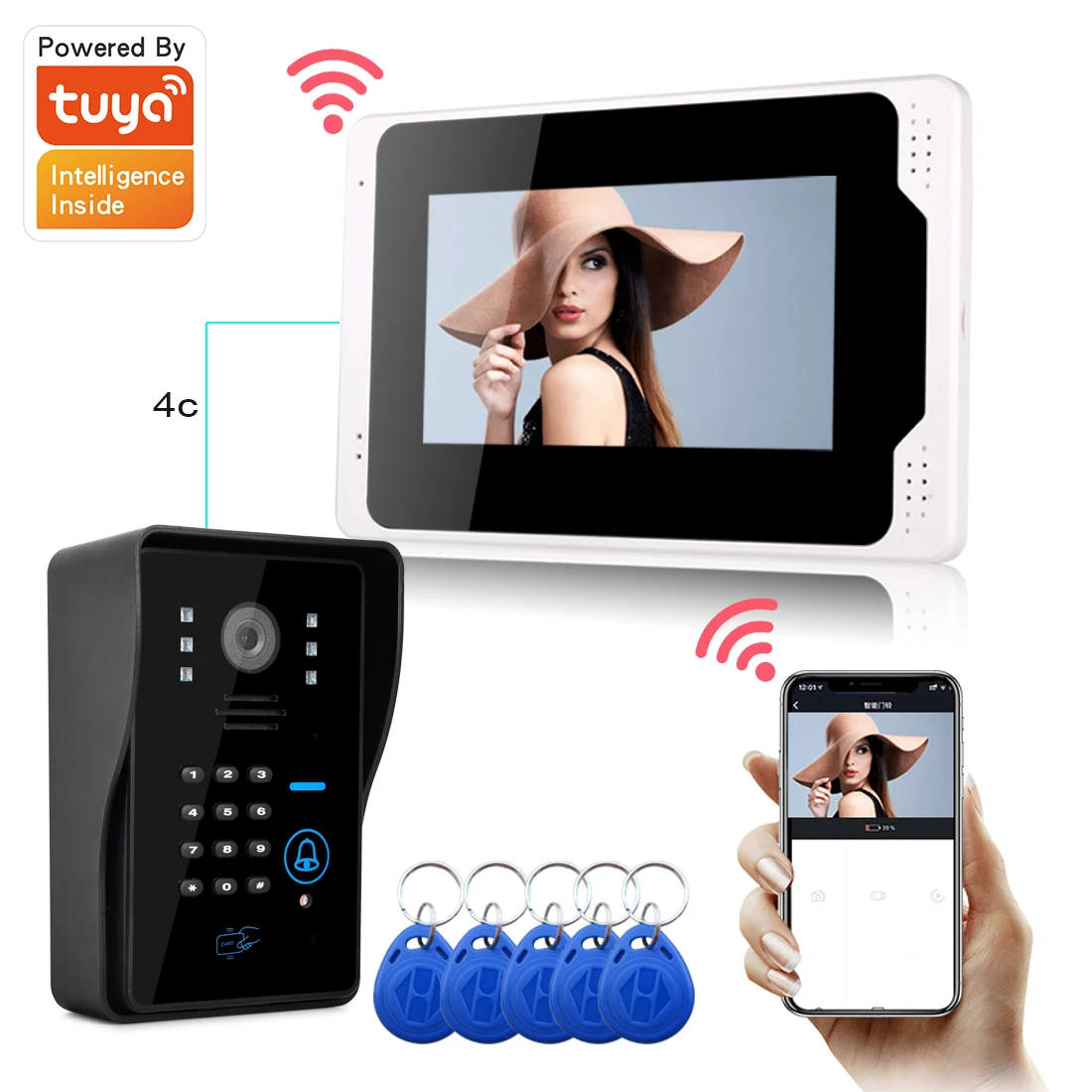 

7" TFT Wired Wifi RFID Video Door Phone Doorbell Intercom System Tuya APP control Mobile phone video intercom, unlock