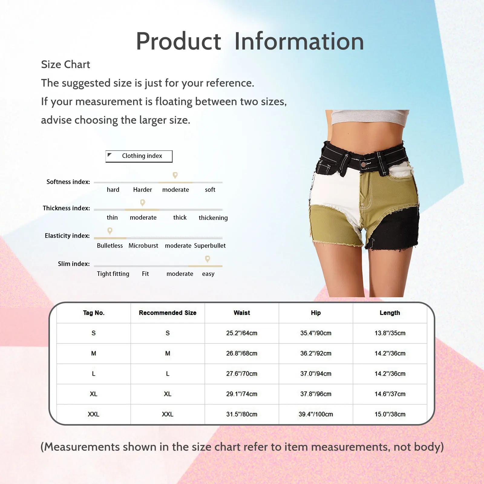 Women Fashion Color Block Denim Shorts Patchwork Frayed Hem Short Jeans High Waist Hot Pants for Club Music Festival