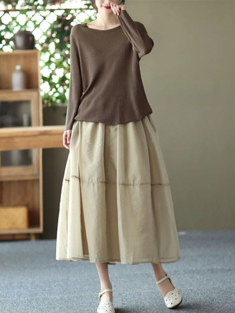 

Dress for Women Spring Summer New Long Skirts for Women Gauze Solid Color Vintage Skirt High Fashion Puff Skirts Elegant Mujer