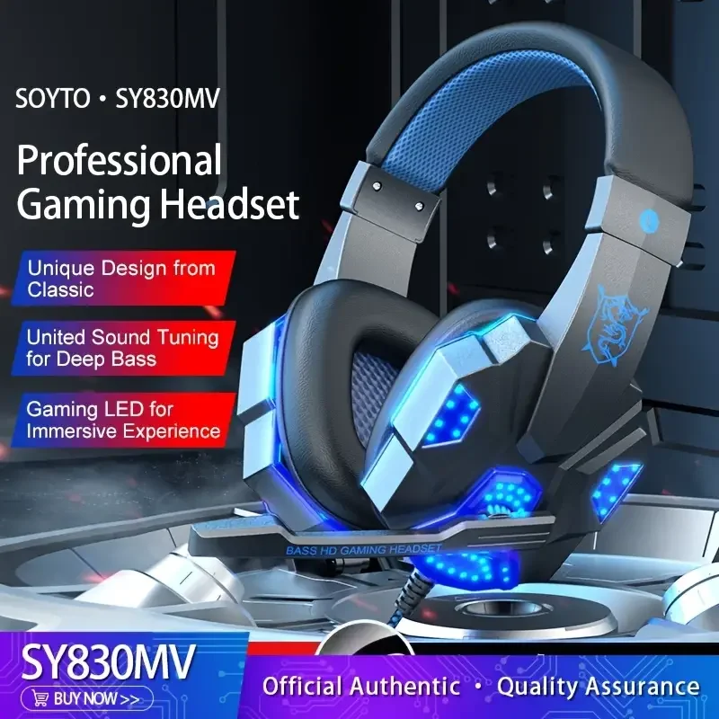 

SY830 Over-Ear Gaming Headset With LED Backlight, Wired Headphones With Microphone For Laptop Mac