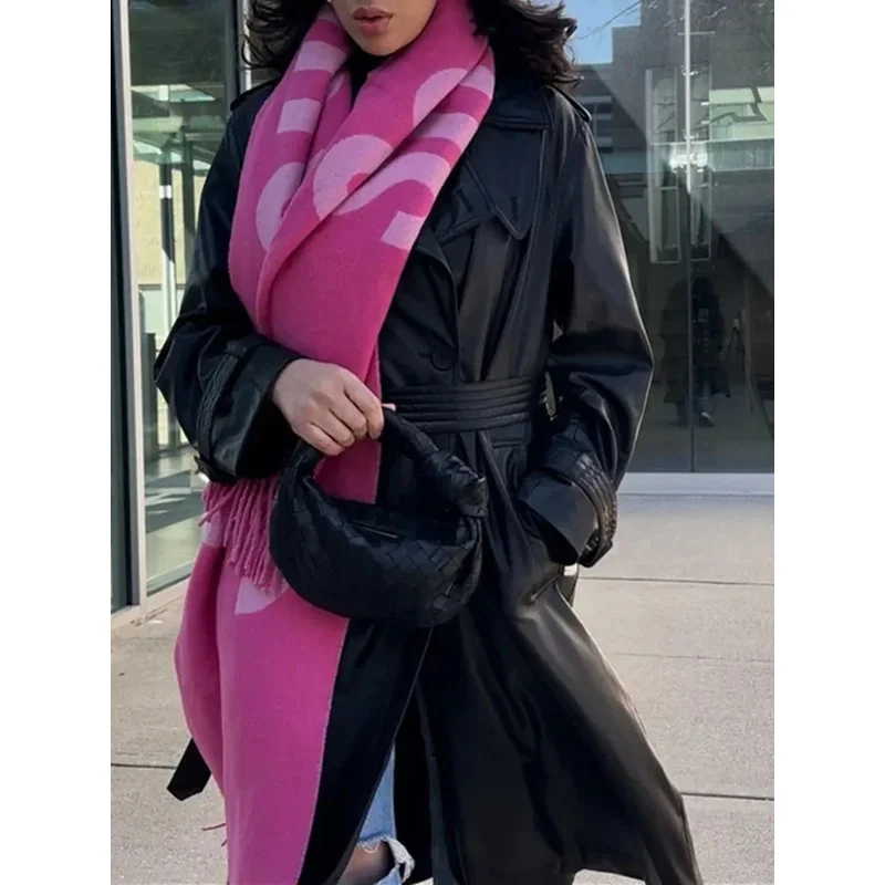 Шарф унисекс с надписью жаккардовая шерстяная теплая Модная шаль бахромой