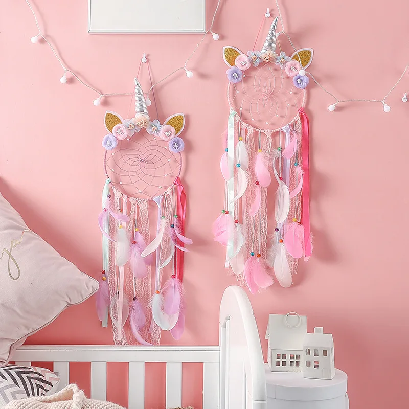

Creative Unicorn Dream Catcher Pendant Children's Room Warm Wall Hanging Birthday Decoration Gift Nursery Decor Wind Chime