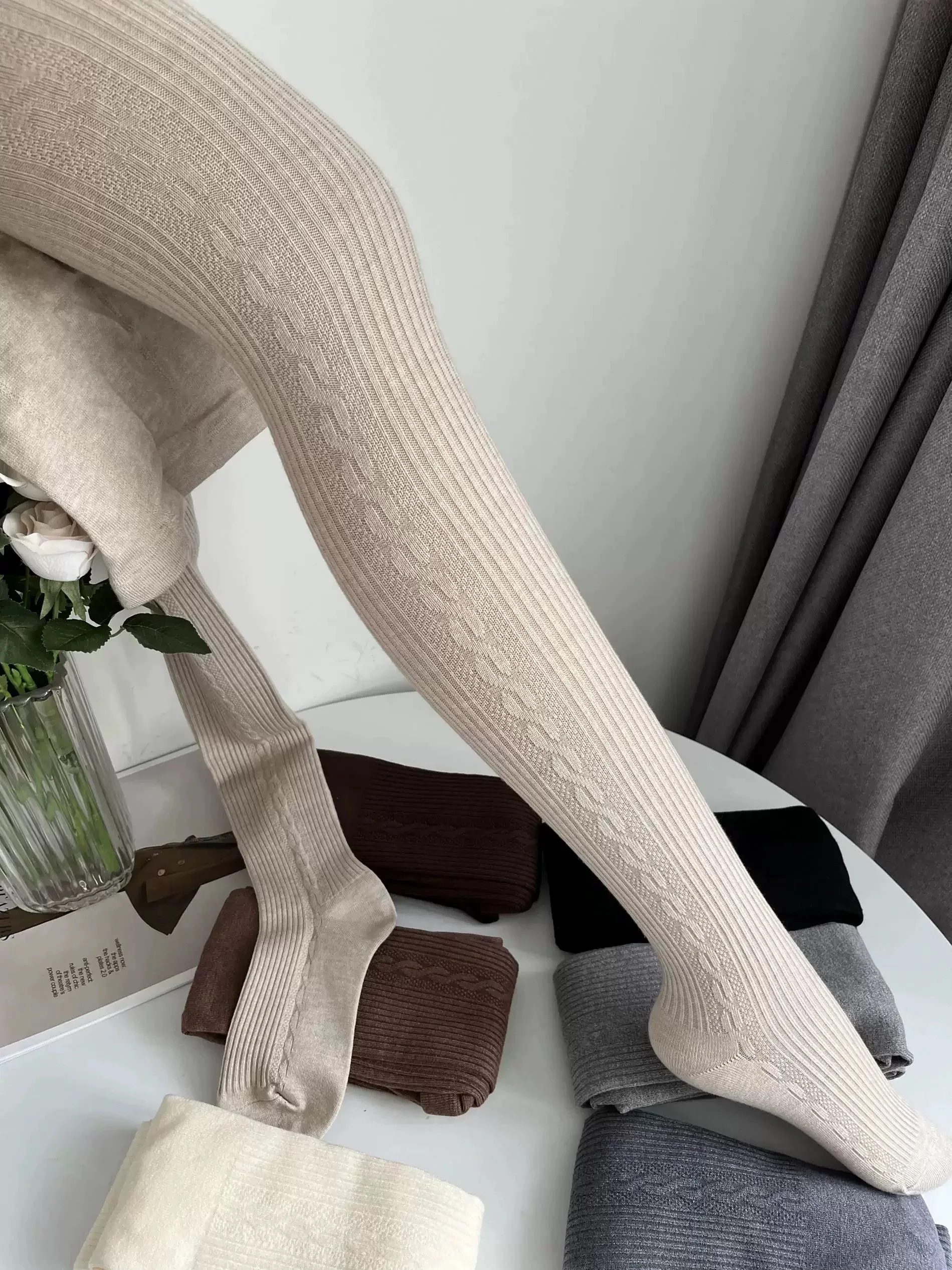 Весенне-осенние женские винтажные вязаные леггинсы Mori Girls Jacquiard 500D в японском