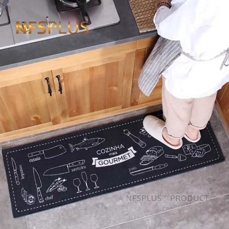 

Kitchen Mat Floor Carpet Rug 40x60cm & 40x120cm Polyester Fiber Gourmet Design Latex Non Slip Hallway Doormat Entrance Door Mats