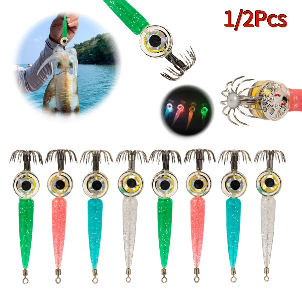

1/2pcs Electronic Squid Hook LED Deep Sea Luminous Shrimp Squid Night Fishing Squid Jigs Lure Flash light Fishing Squid Bait