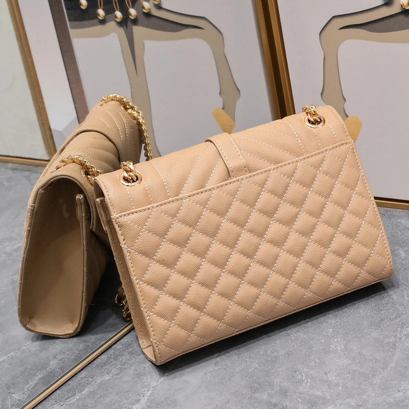 

Classic Caviar Embossed Leather Envelope Bag Fashion Gold Buckle Double Chain Handbag Shoulder Bag Medium 24 CM Large Capacity.