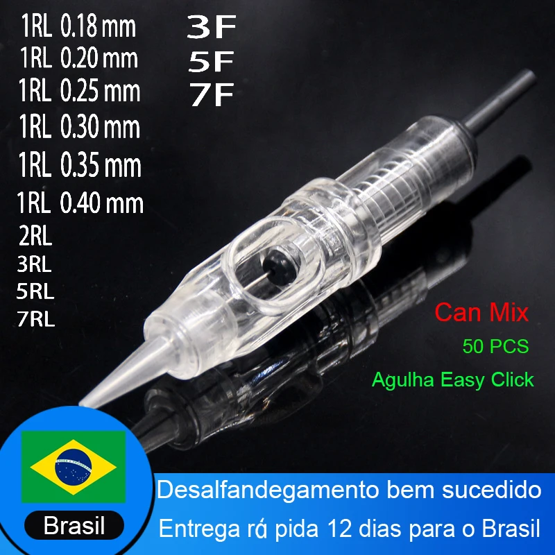 

50pcs Easy Click Universal 0.18/0.2/0.25/0.3/0.35/0.4MM 1RL Permanent Makeup Cartridge Needles 600D-G for Eyebrow Tattoo Machine