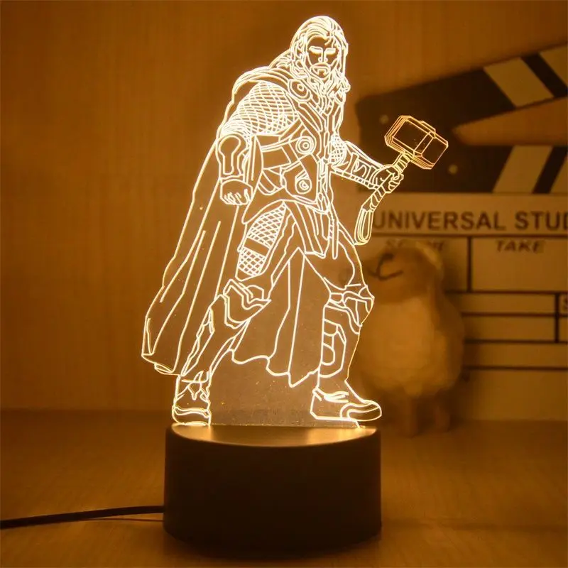 Ночные светильники Disney Marvel 3D человек-паук Железный человек Дэдпул Тор Халк