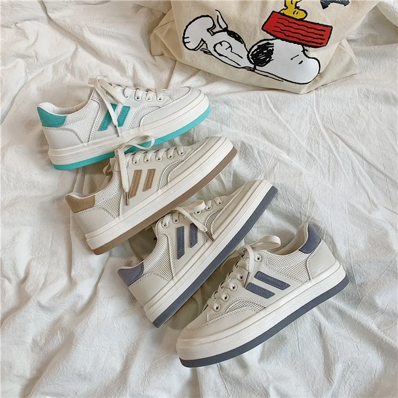 Fashion Sneakers Women Shoes Autumn Spring Loafers Woman Casual Shoes Microfiber Leather + Mesh High Quality Ladies Skateboard