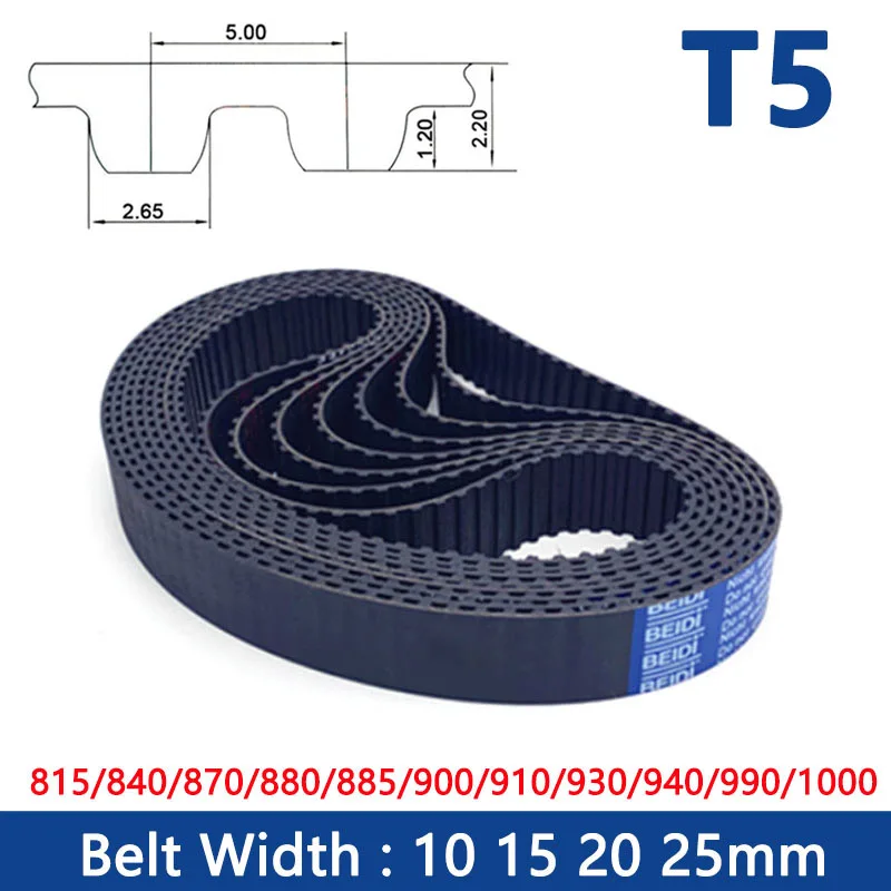 1pcT5 Timing Belt Width 10/15/20/25mm Rubber Closed Synchronous Drive Belt Length 815/840/870/880/885/900/910/930/940/990/1000mm