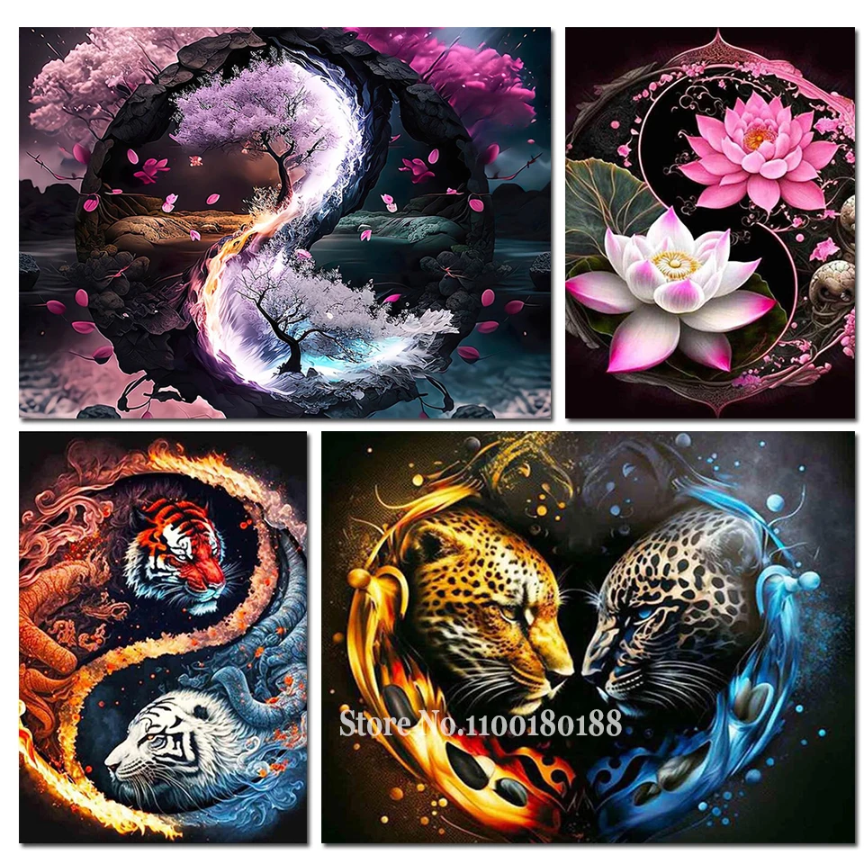 

Картина из страз Ying Yang, пейзажи тайчи, 5D, алмазная живопись, полный набор для вышивки крестиком, картины с деревом, Декор для дома