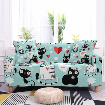 Colorful Cat Cartoon Animal Printing Sofa Cover Sofa Slipcover Black and White Cat Children's Gifts Non Slip Washable Protector