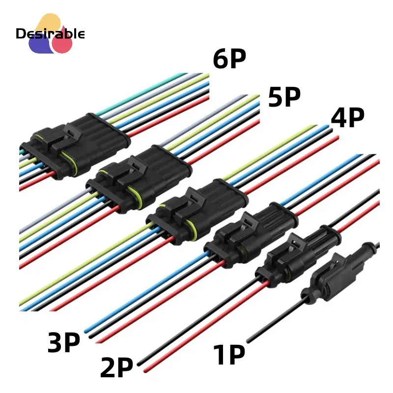 

1set AMP 1P 2P 3P 4P 5P 6P Way Waterproof Electrical Auto Connector Male Female Plug with Wire Cable Harness for Car Motorcycle