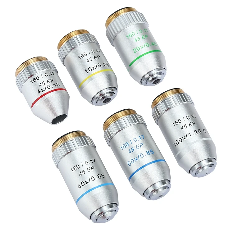 Полуланированный ахроматический объектив 4X 10X 20X 40X 60X 100X 160/0 17 для биологического