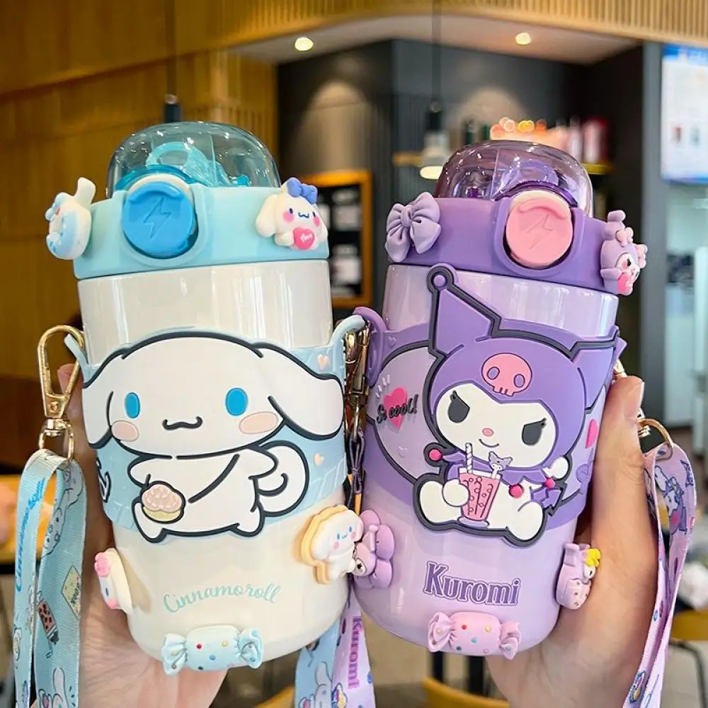 

Kawaii Anime Sanrio My Melody Kuromi Cinnamoroll 316 Metal Thermos Cup Straw Water Cup Large Capacity Cold Keeping Portable Cute