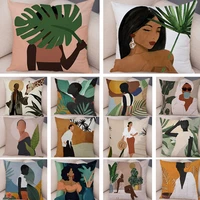 2022 tropical plant soft plush black africa girl pillow case linen geometric fashion women cushion cover for sofa car home decor