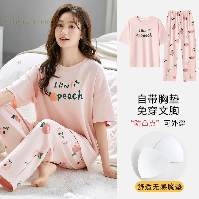 Летняя одежда для сна Pjs пижамные комплекты молодых женщин пижама с подкладкой на
