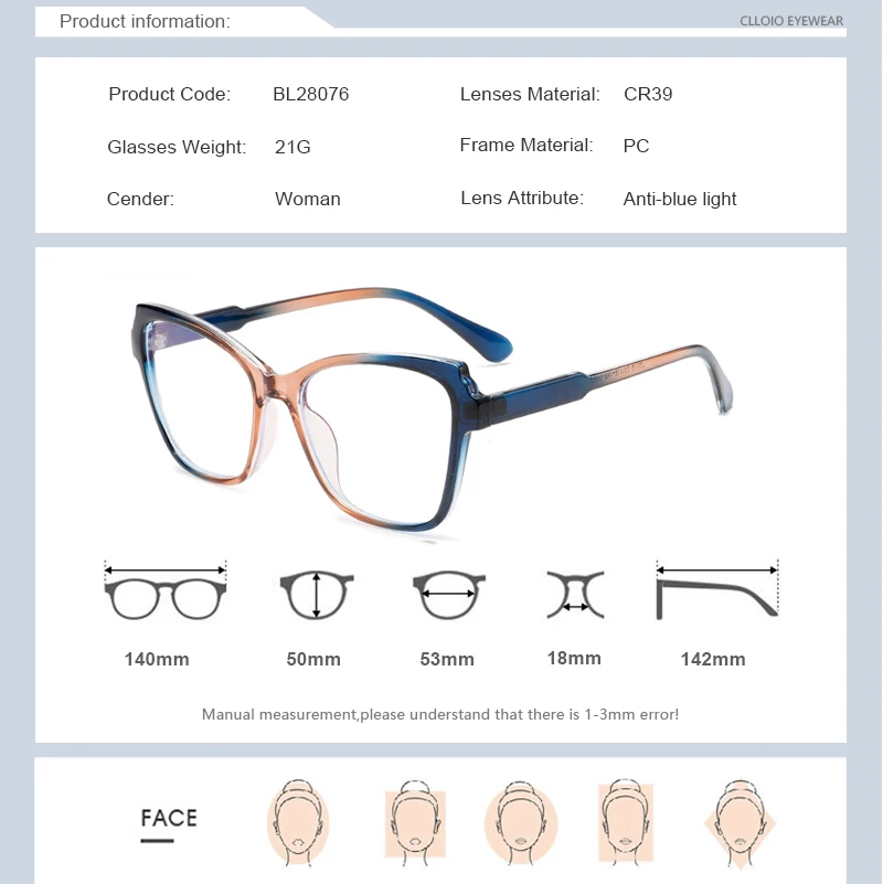 Женские универсальные тонкие очки CLLOIO для чтения с защитой от синего излучения