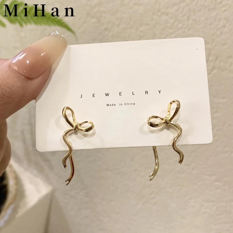

Mihan Sweet Korean Style Bowknot Earrings 925 Silver Needle Hot Sale Trendy Jewelry Gold Color Earrings For Women Wholesale